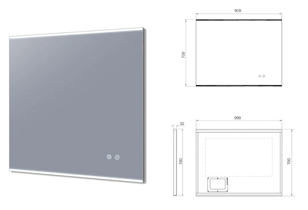 Ortonbath Rectangular Large Size Acrylic Frame Make up Smart Bathroom Backlit Anti Fog Vanity LED Light Mirror Wall Mirror Bath LED Mirror