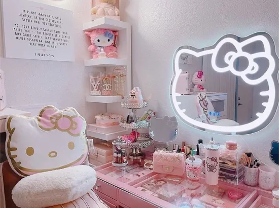 Настенное зеркало Impressions Vanity Hello Kitty, умное сенсорное зеркало для макияжа и изменение цвета, затемняющая светодиодная лента, мебельное зеркало Jinghu